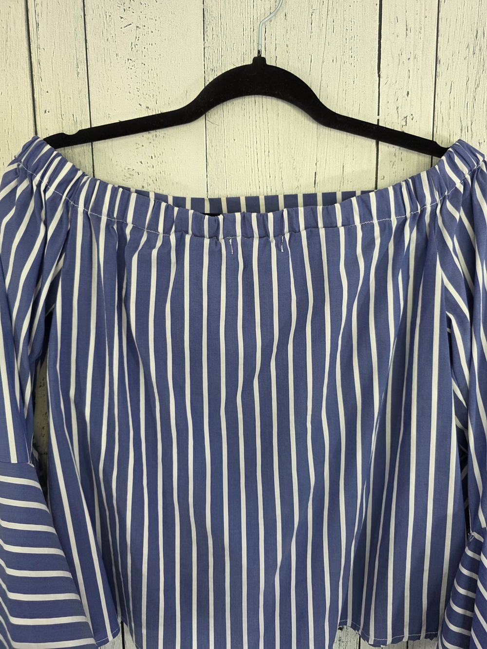 Bishop + Young Blue & White Striped Off Shoulder Ruffle Top Size M Resort Wear - Picture 5 of 10
